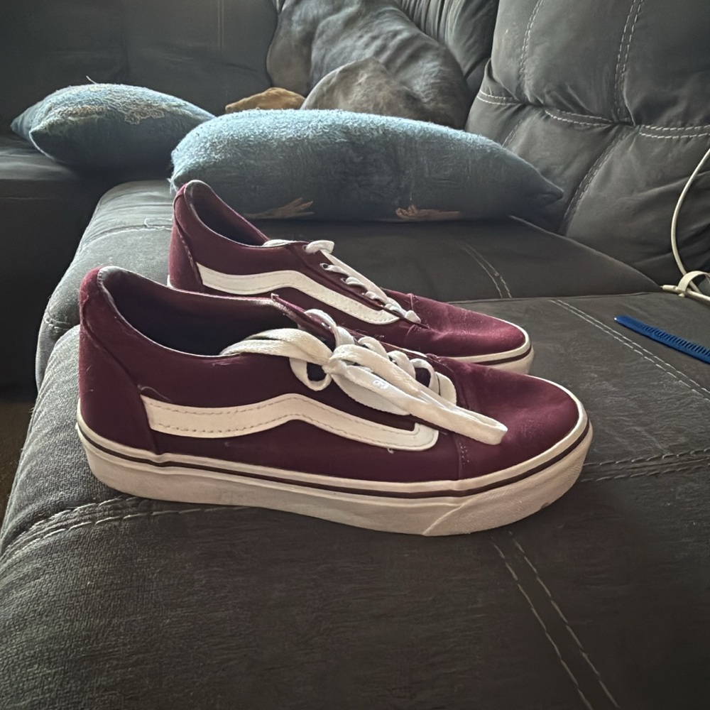 Vans Maroon and White Sneakers